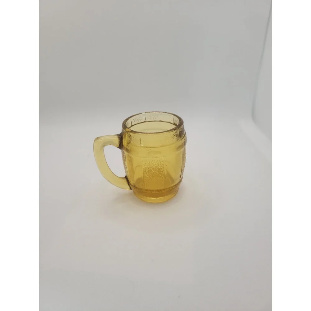 Vintage Amber Glass Barrel Shot Glass Mini Mug Tavern Style Barware 2.25 Inch